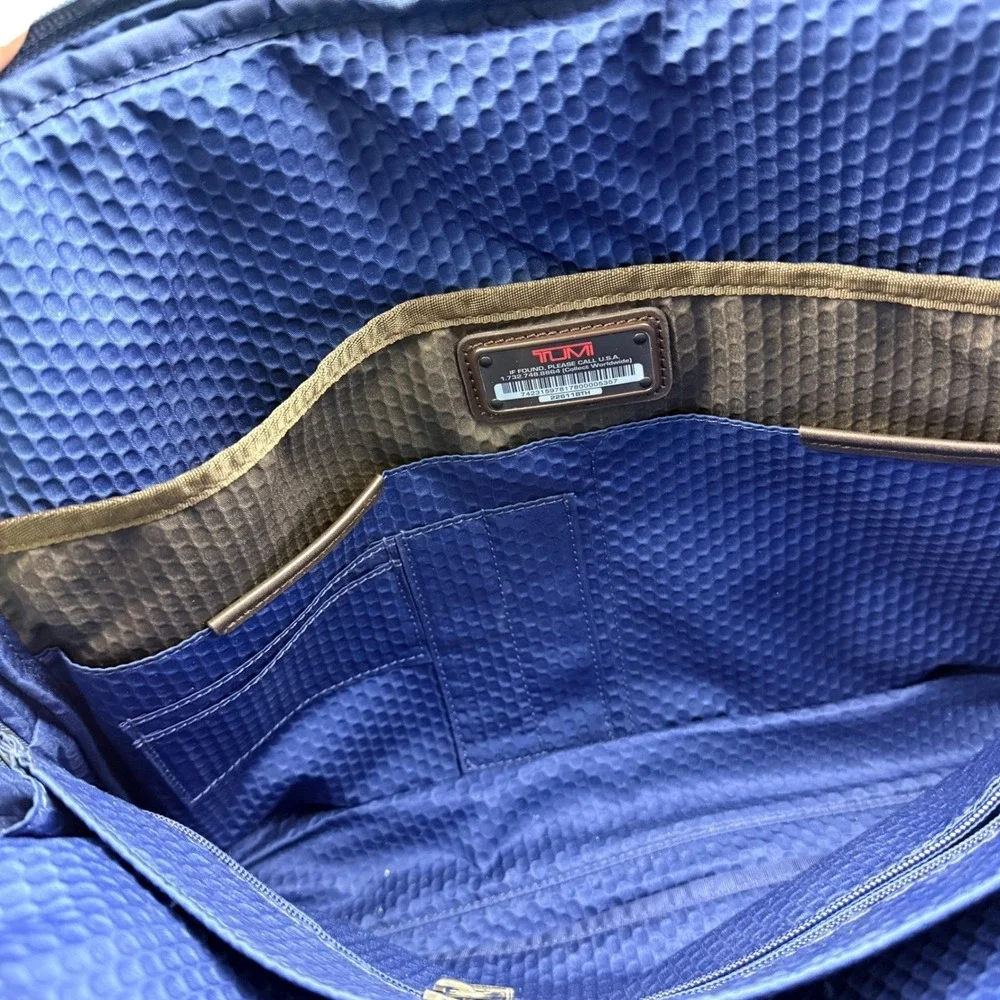 Tumi Ballistic Nylon Leather Trim Messenger Bag Briefcase Navy Blue